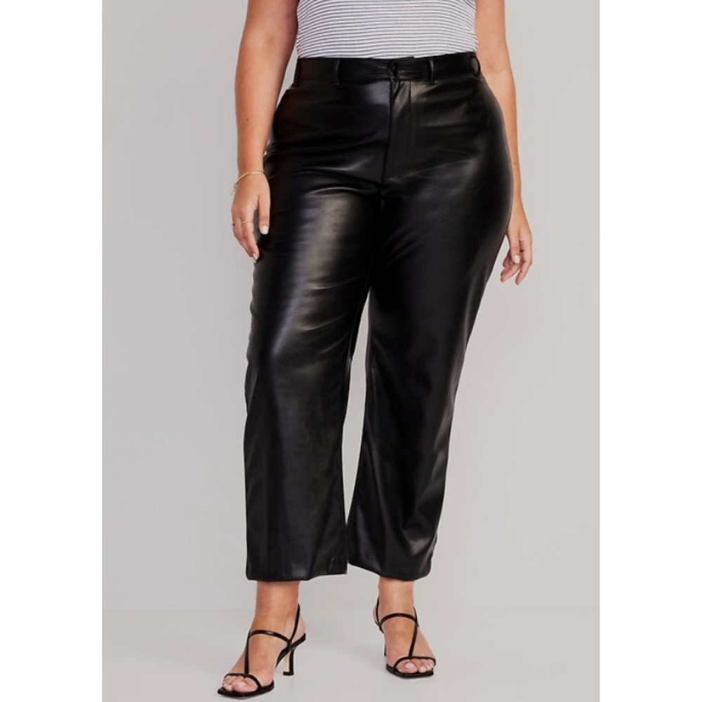 NWT Marc New York Black Faux Leather Cropped Wide Leg Dress Pants 10